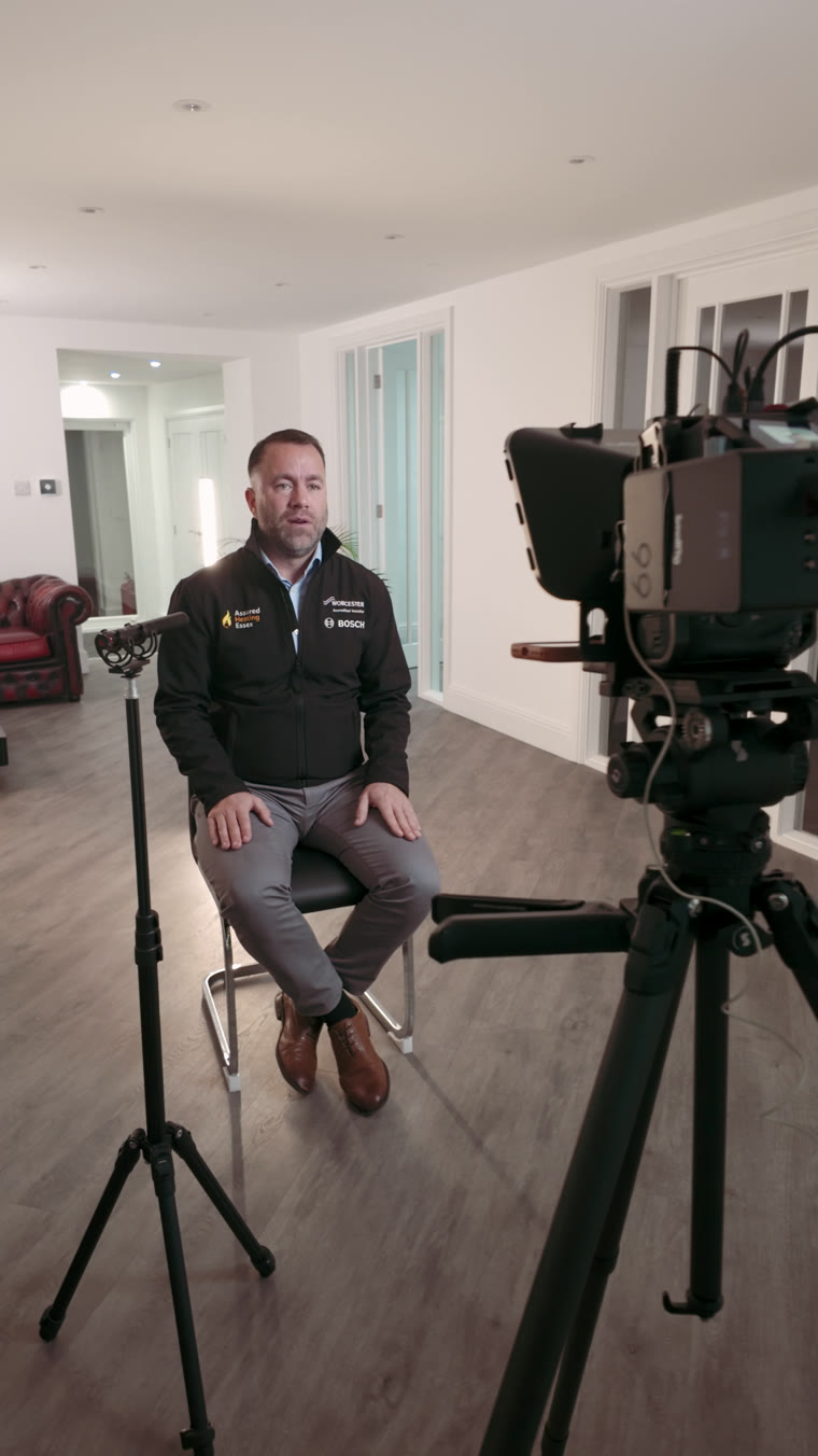 Filming an Assured Heating piece to camera on location in Essex