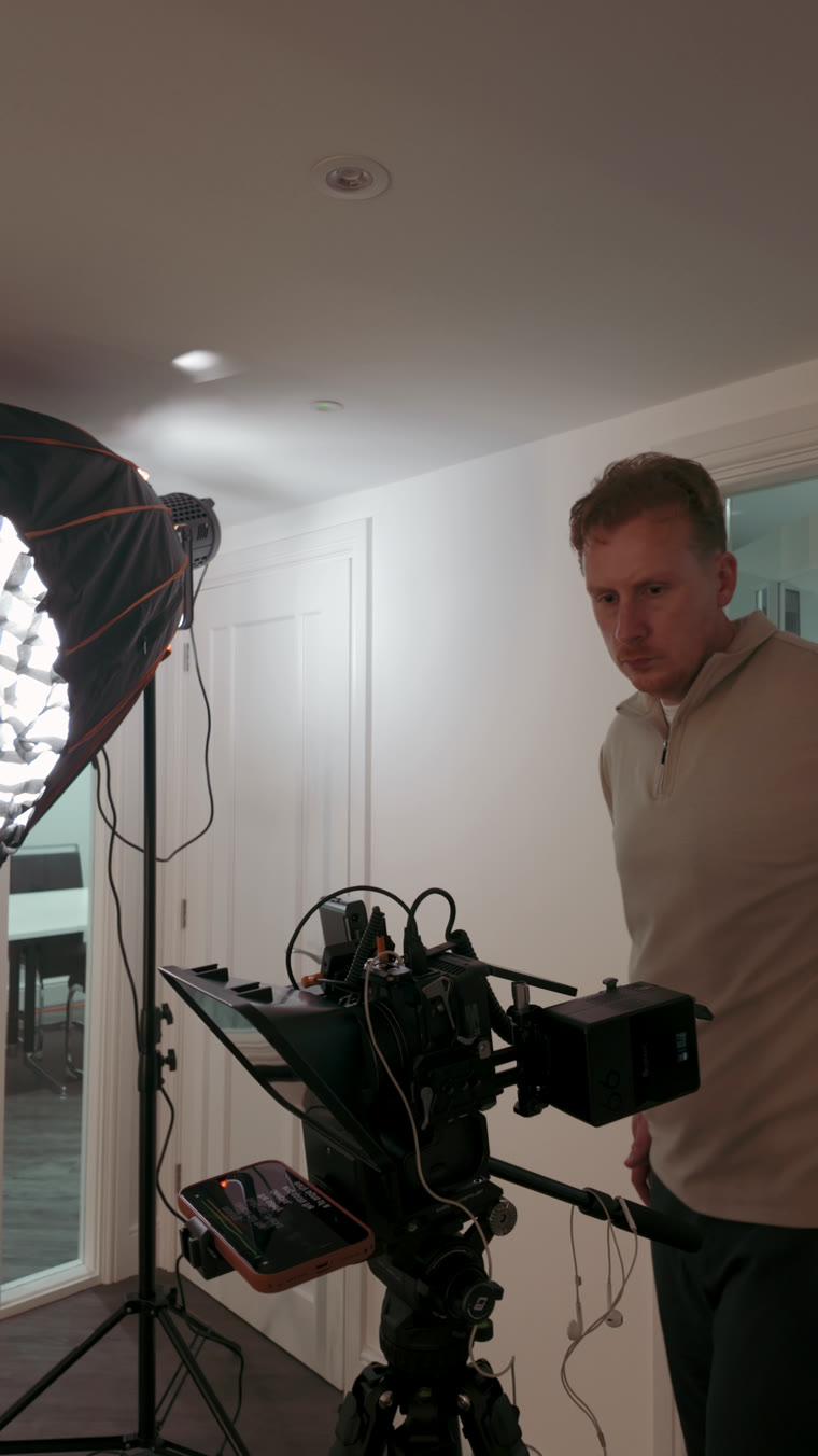 The Sequence crew filming with a cinema camera and softbox lighting