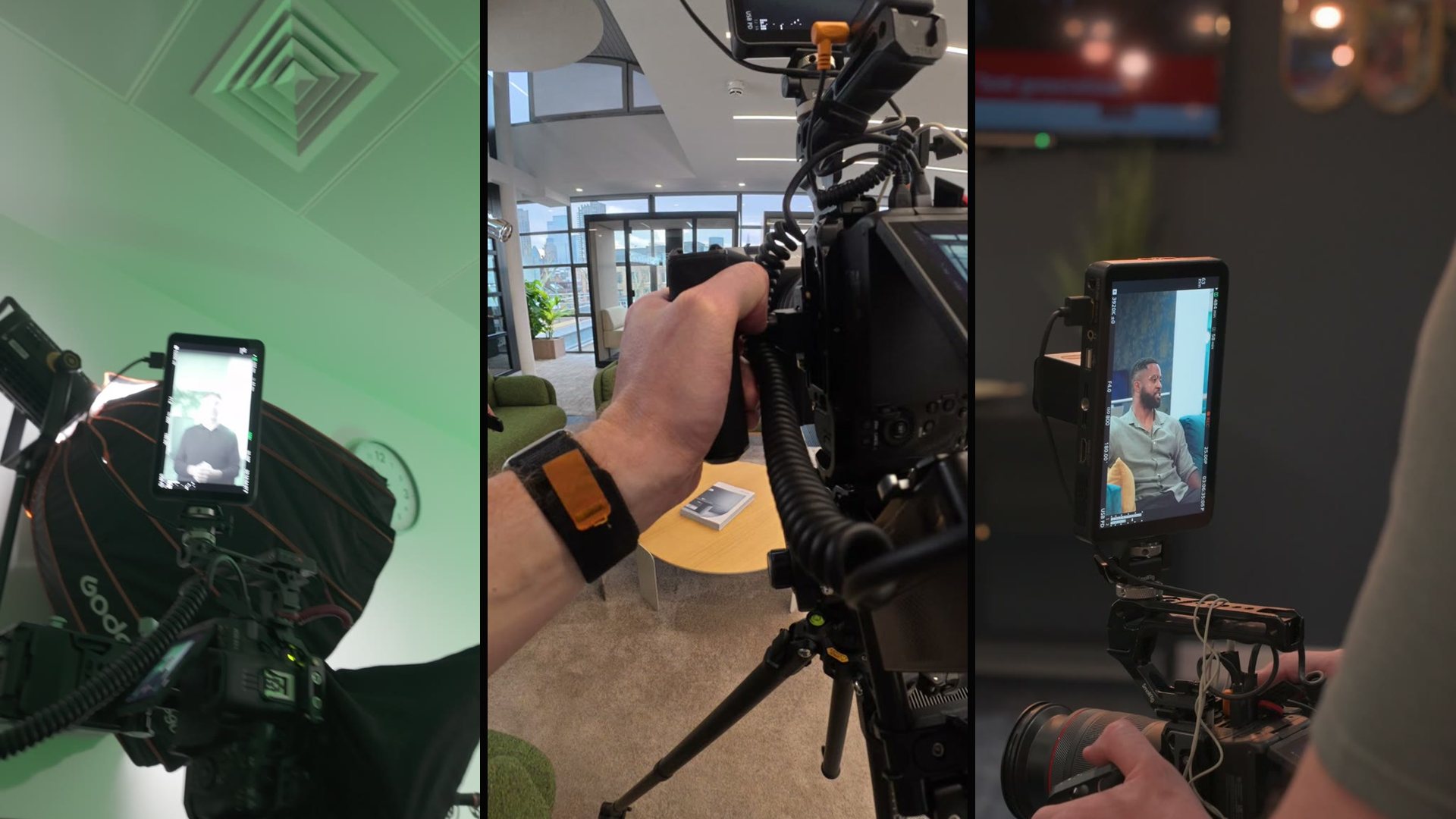 Phones and monitors mounted on camera rigs during Sequence shoots