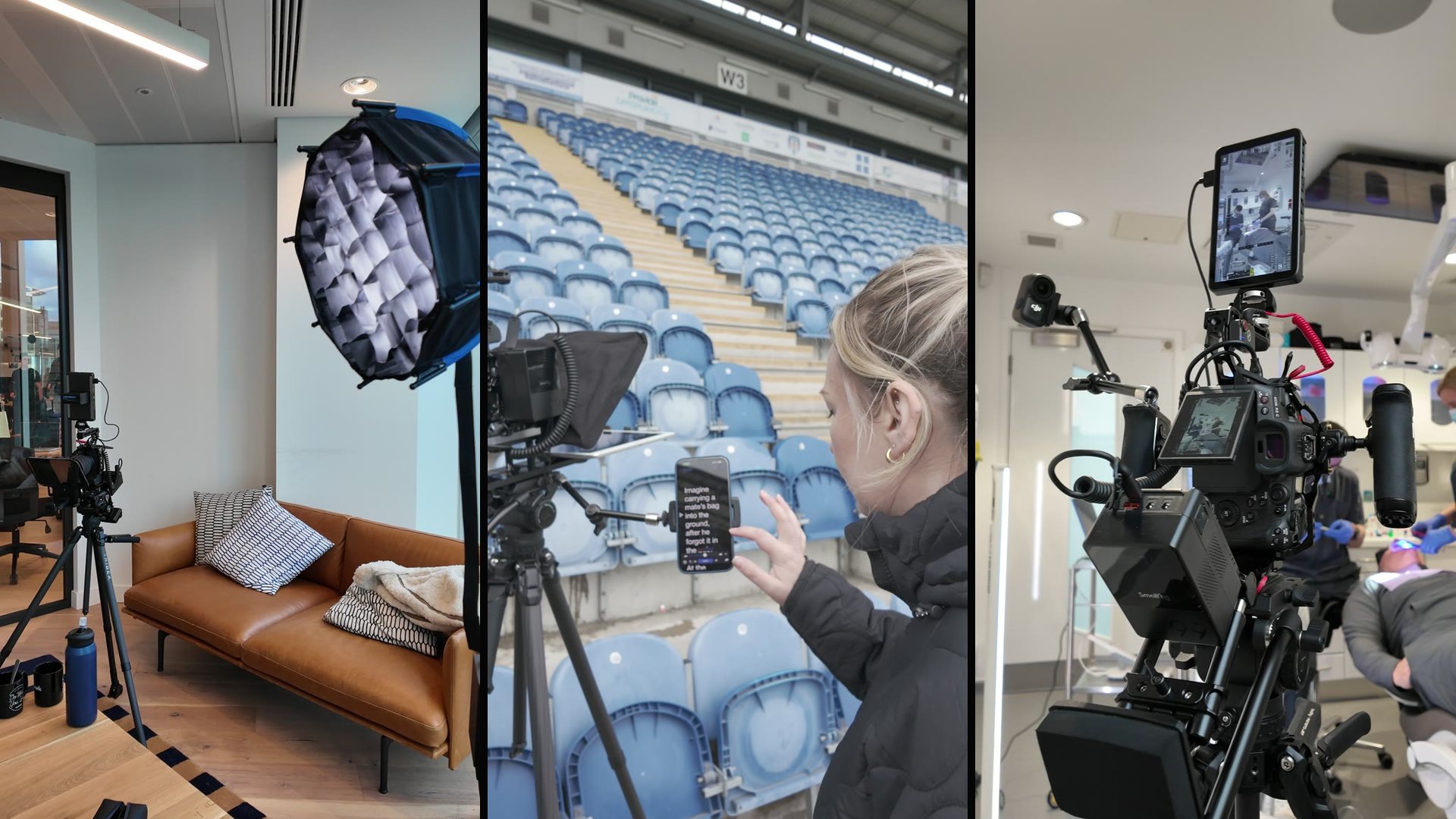 Lighting, camera and teleprompter set ups from three Sequence shoots