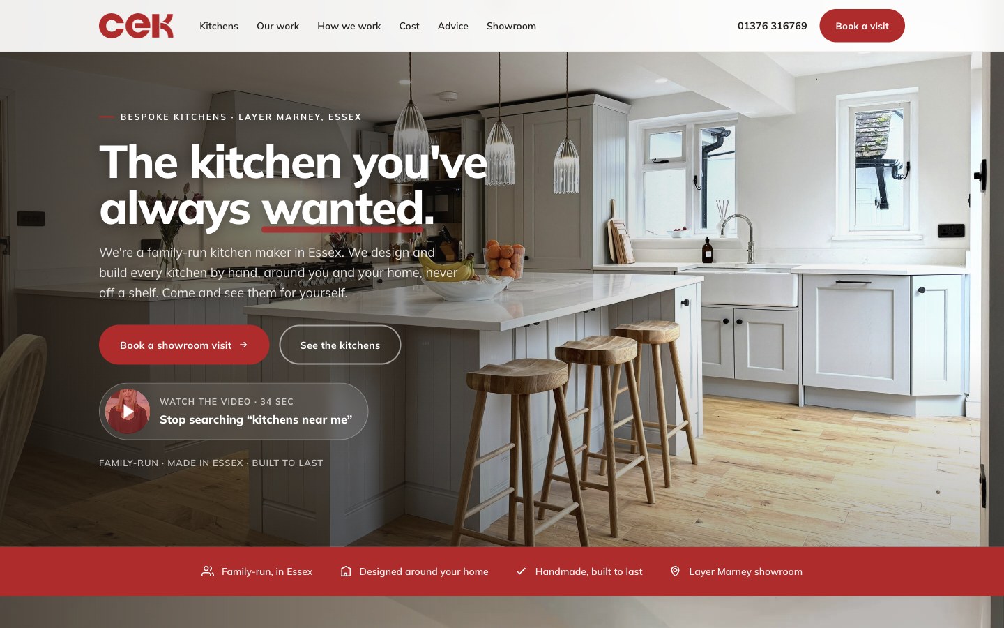 The new CEK Kitchens website on cek.online, on desktop