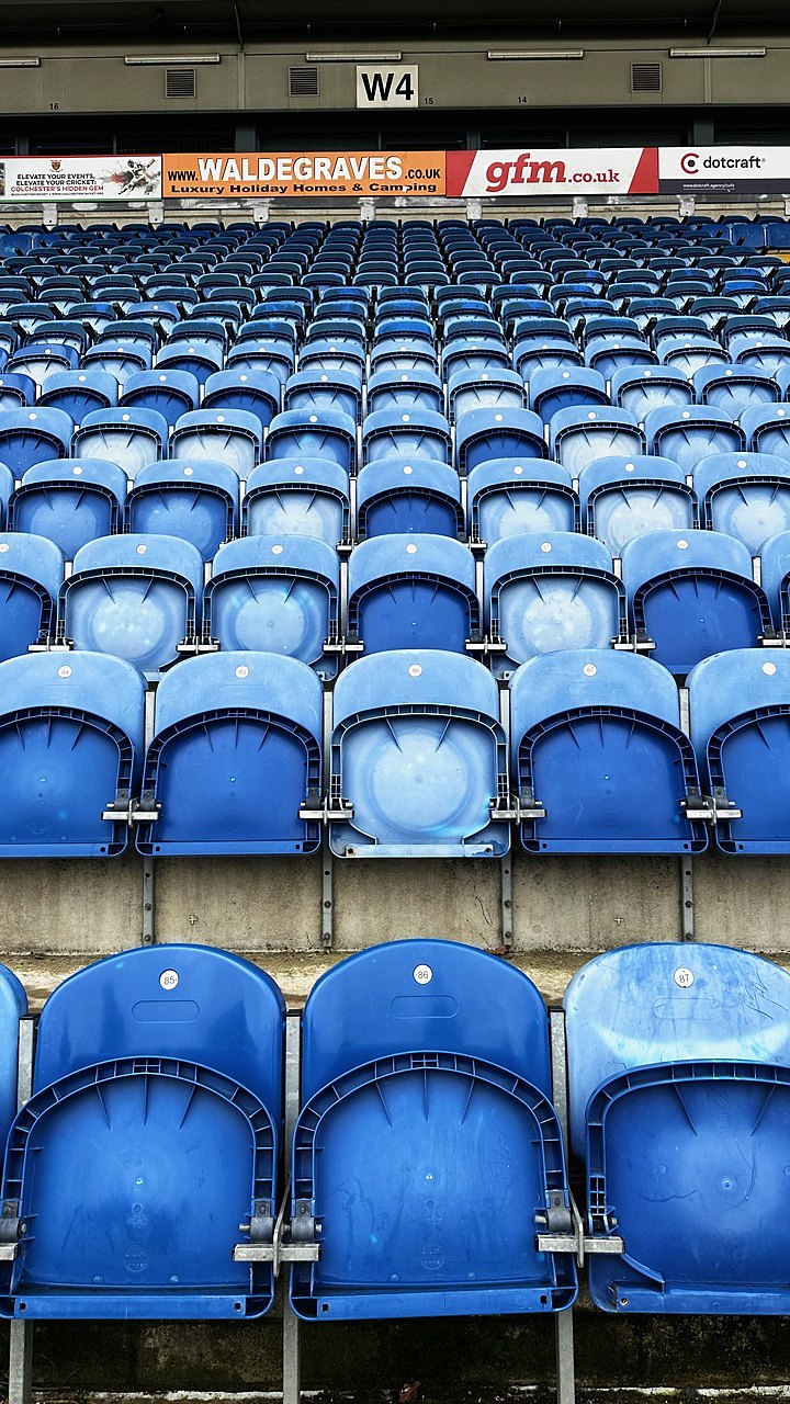 Rows of seats at the stadium before filming
