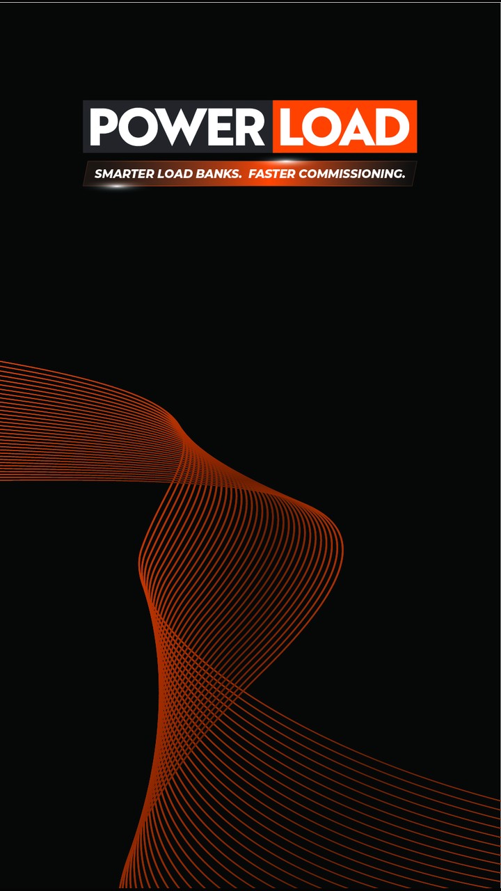 The PowerLoad artwork for stand 49 with the logo and orange ribbon lines