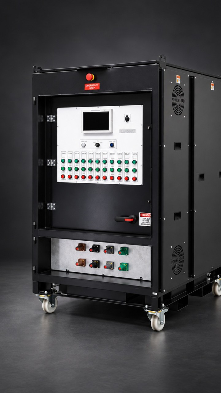 The PowerLoad 500kW liquid cooled load bank in the studio