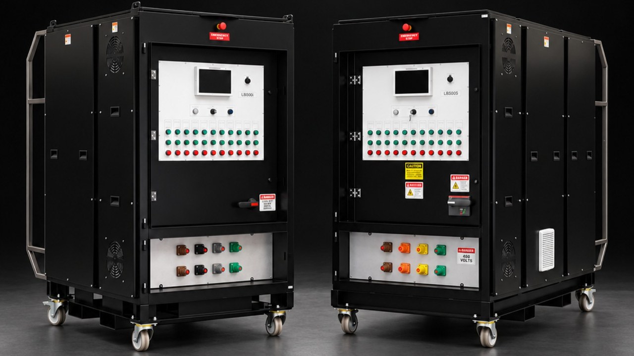 Two PowerLoad load banks side by side in the studio