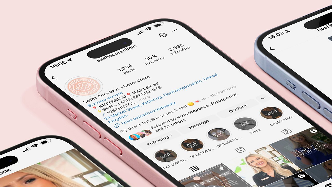 The Sasha Core Skin and Laser Clinic Instagram profile on a phone