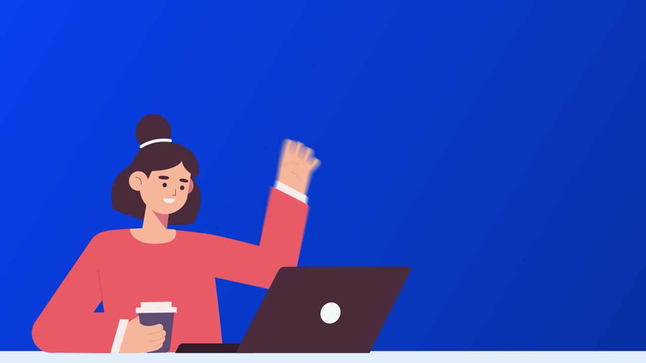 An illustrated colleague at her laptop, from the Foundations video