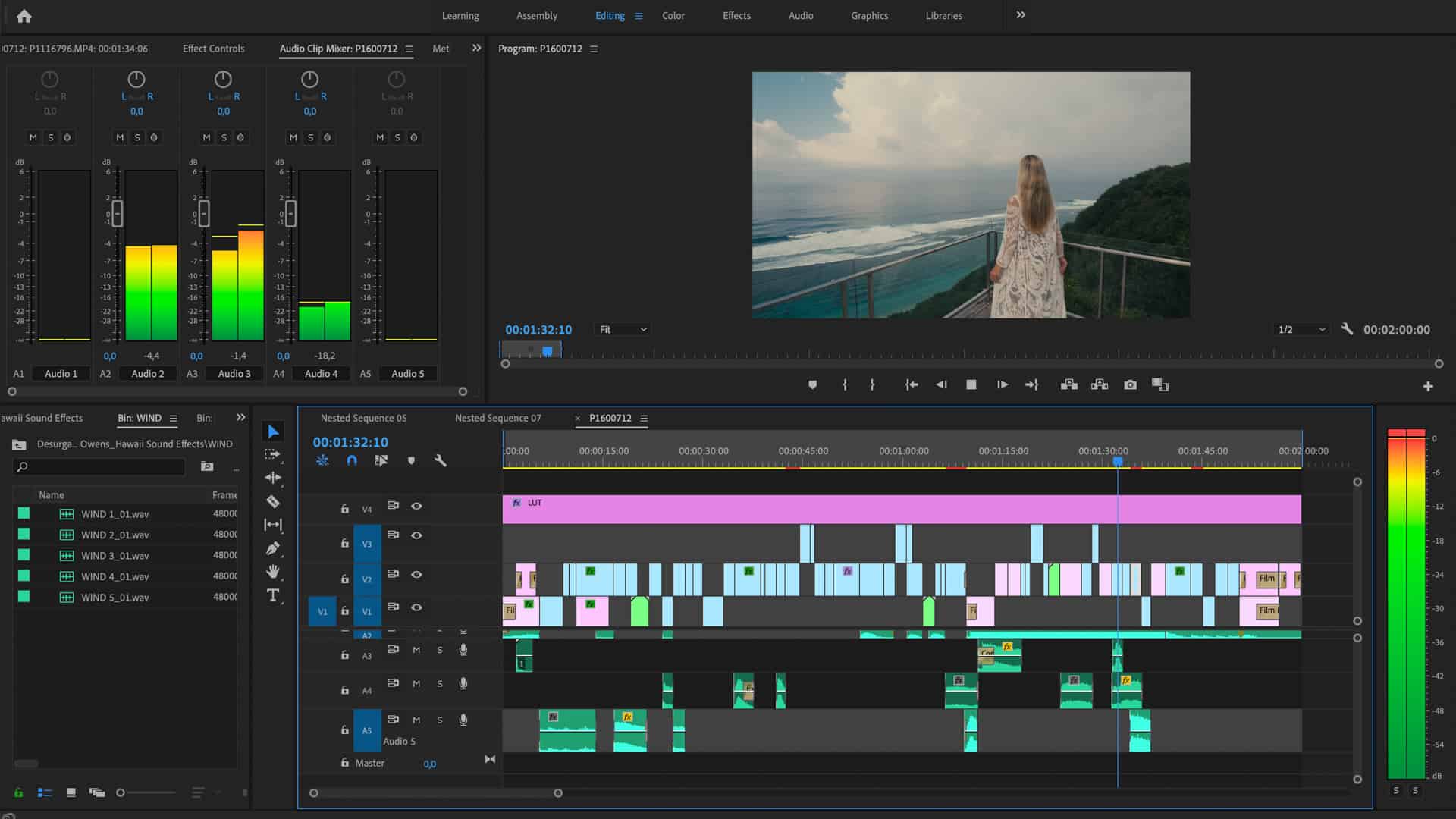 Adobe Premiere Pro editing timeline showing colour-graded short-form video being cut for Essex client