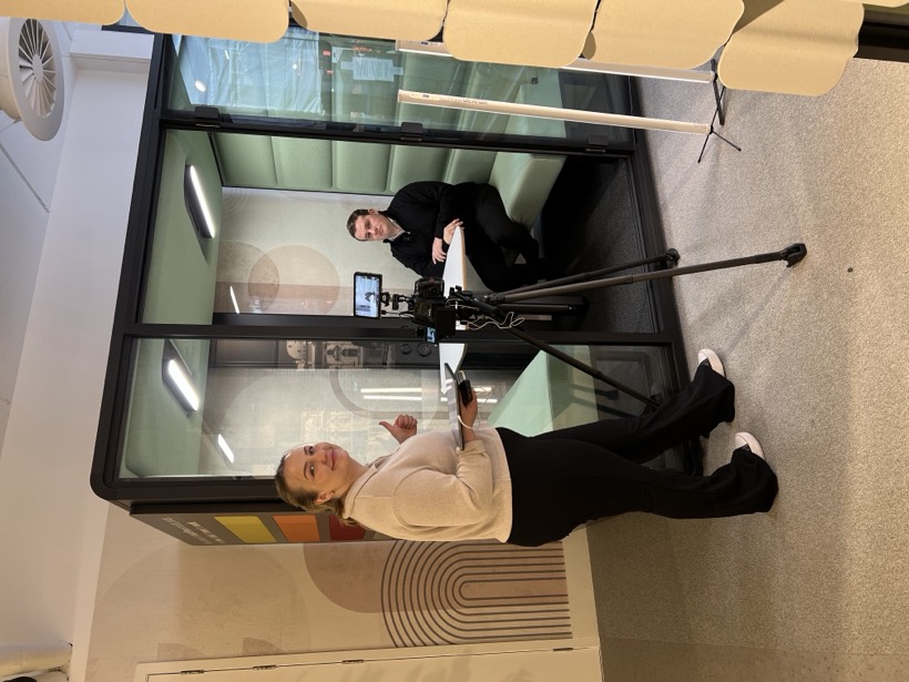 On a Fluid content shoot in the workspace furniture showroom