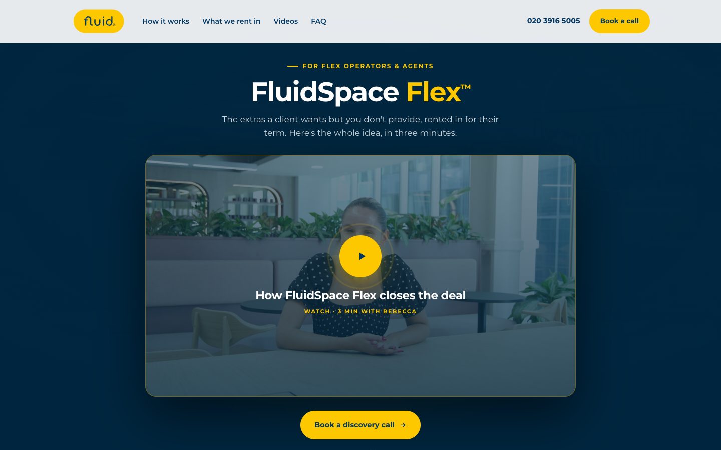 The FluidSpace Flex landing page on desktop, built by The Sequence