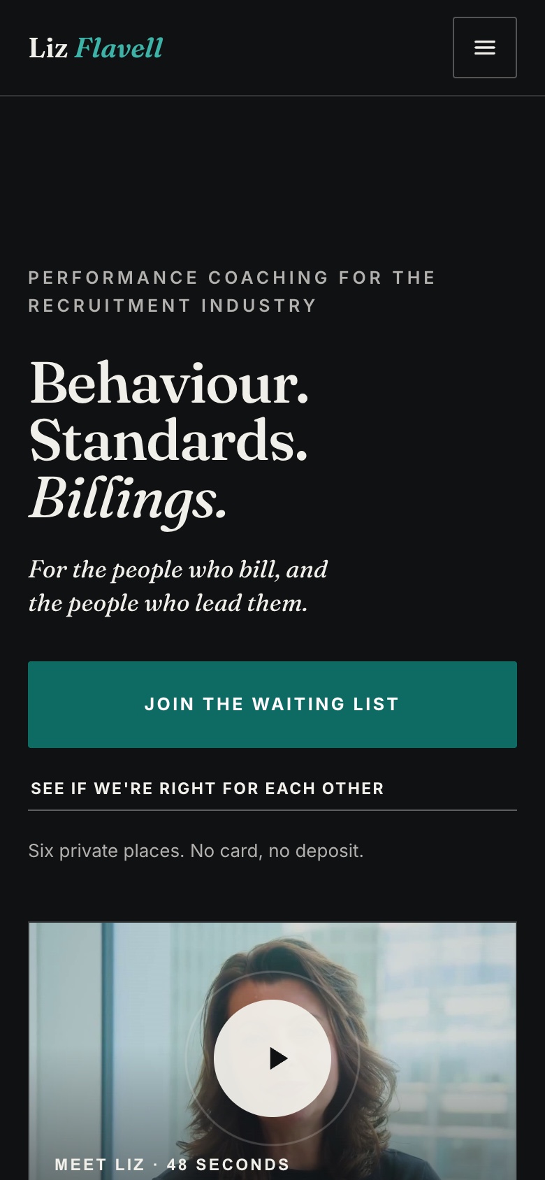 The Liz Flavell website on a phone