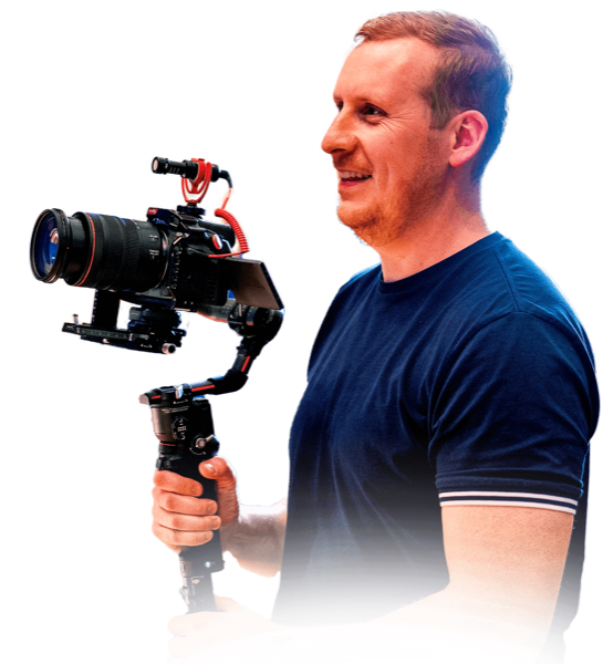 Sam Martin, founder of The Sequence, holding a cinema camera on a gimbal