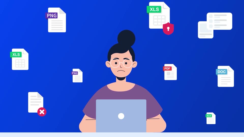 An animated SureCloud explainer showing an illustrated colleague surrounded by floating compliance documents