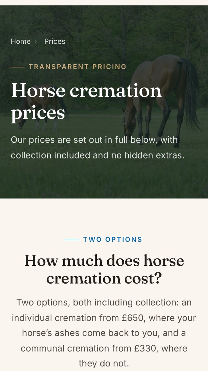 The W. Martin prices page on a phone