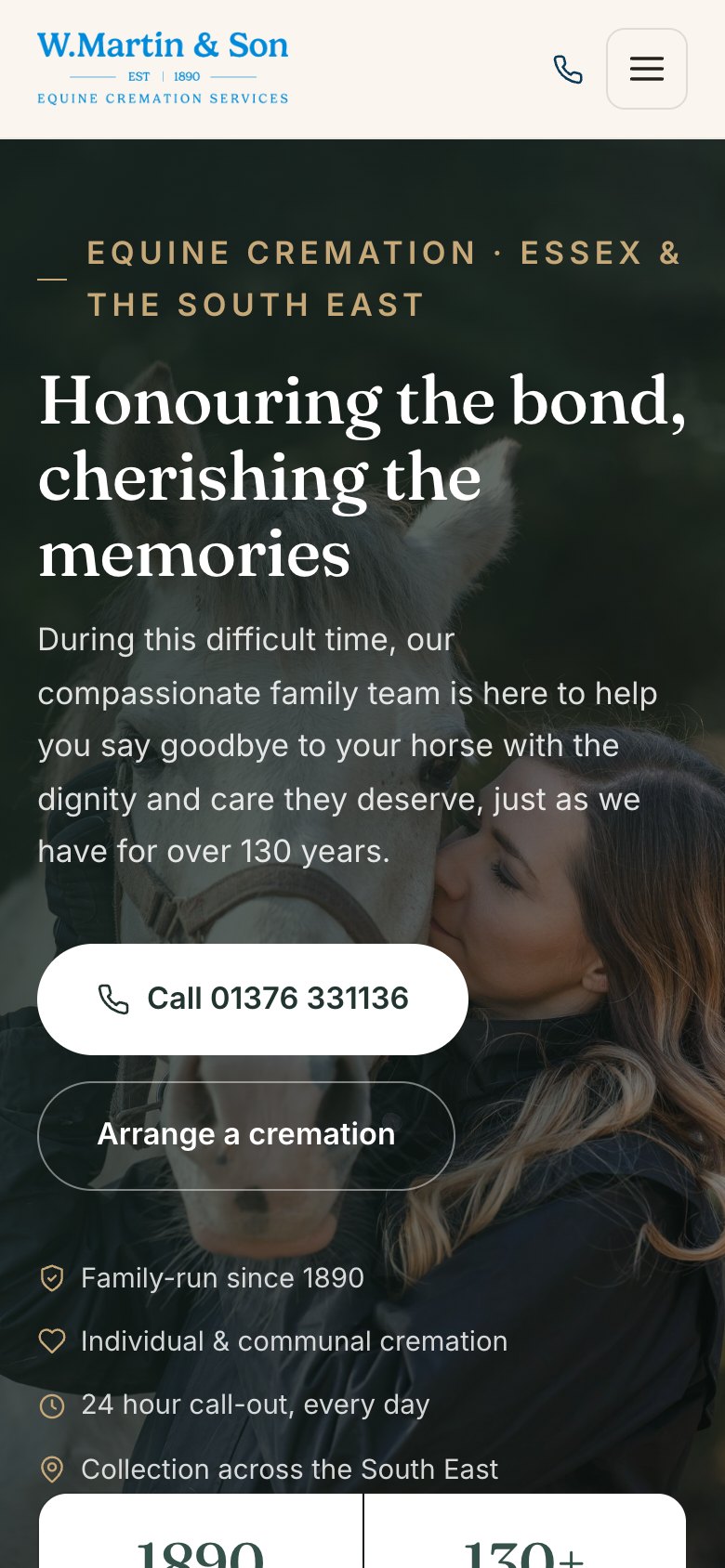 The W. Martin & Son website on a phone