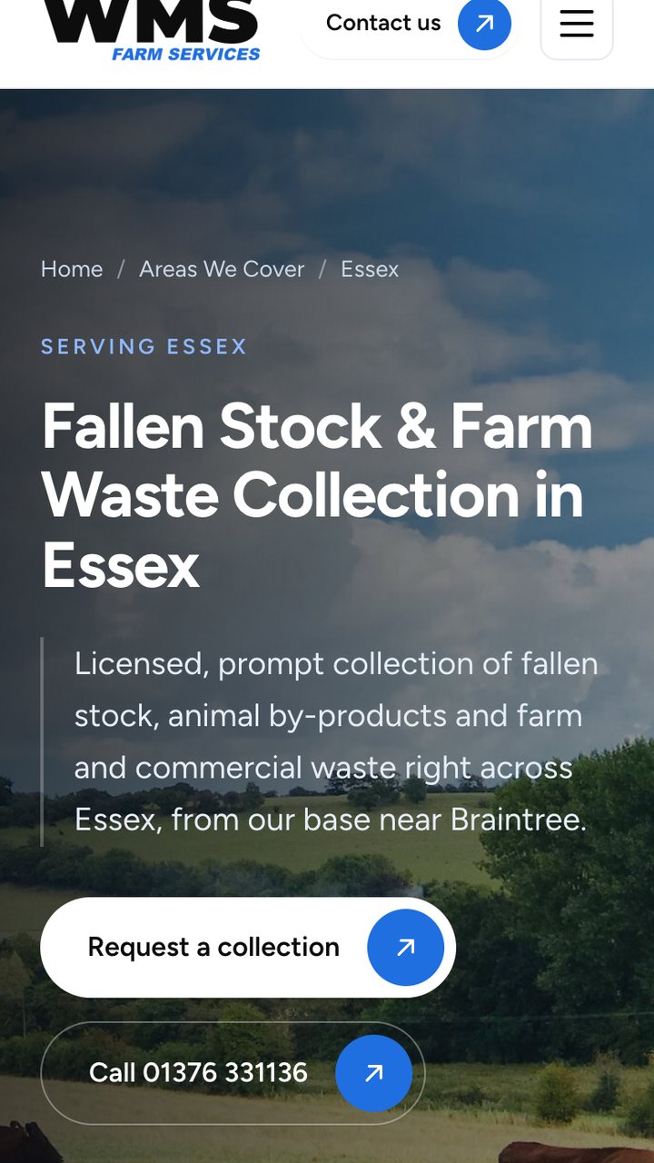 The WMS Essex county page on a phone