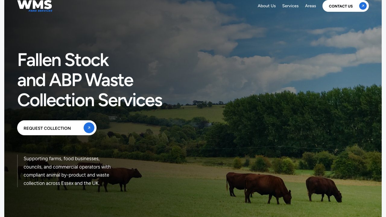 The WMS Farm Services homepage on desktop