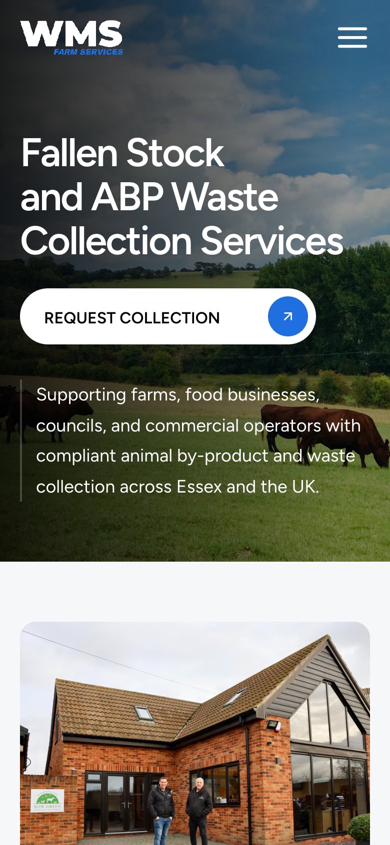 The WMS Farm Services website on a phone