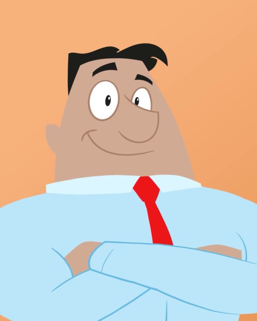 Cartoon character Big Mike, arms folded with a red tie, smiling